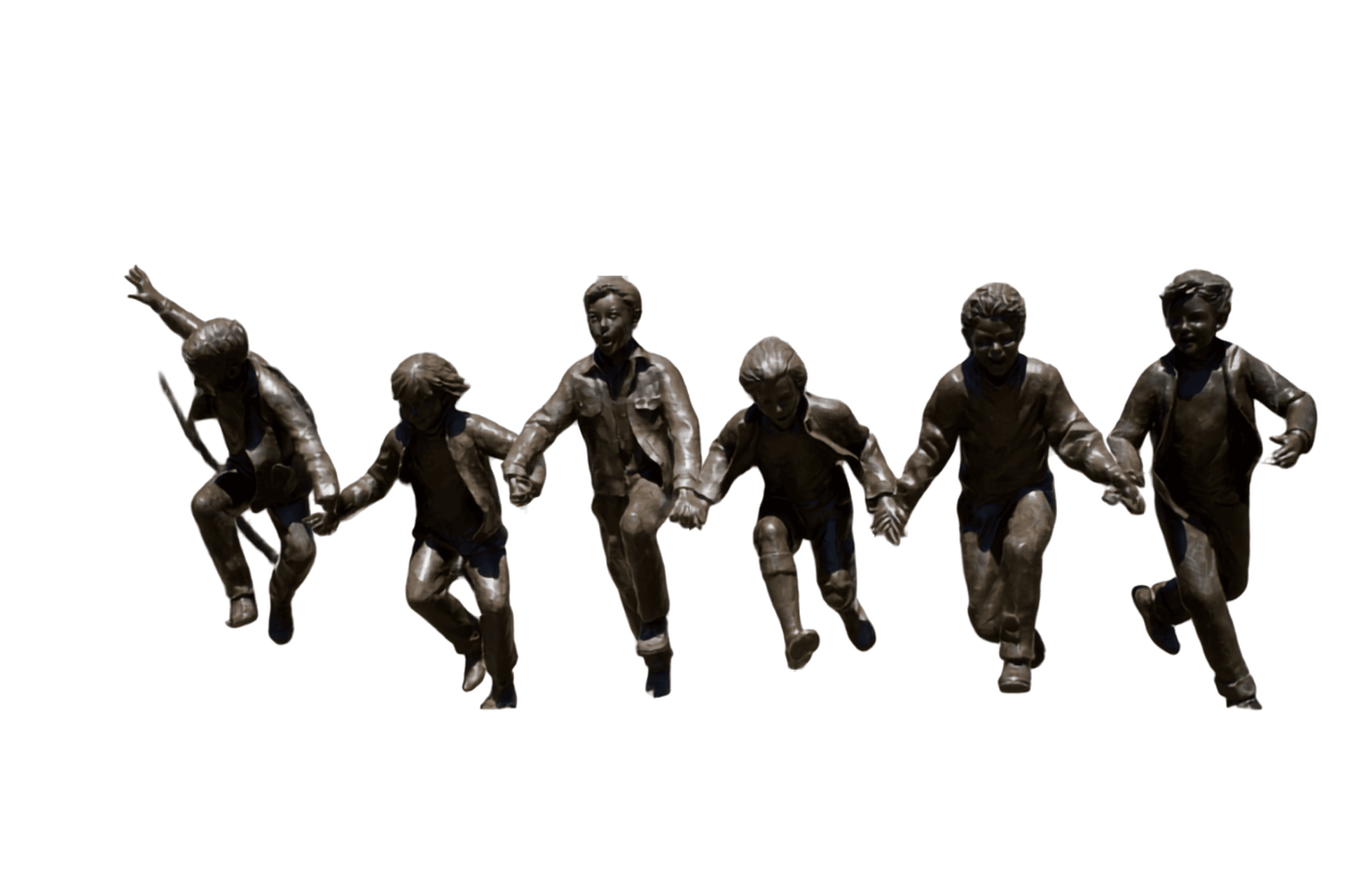 Bronze public art depicting children running in downtown Kirkland