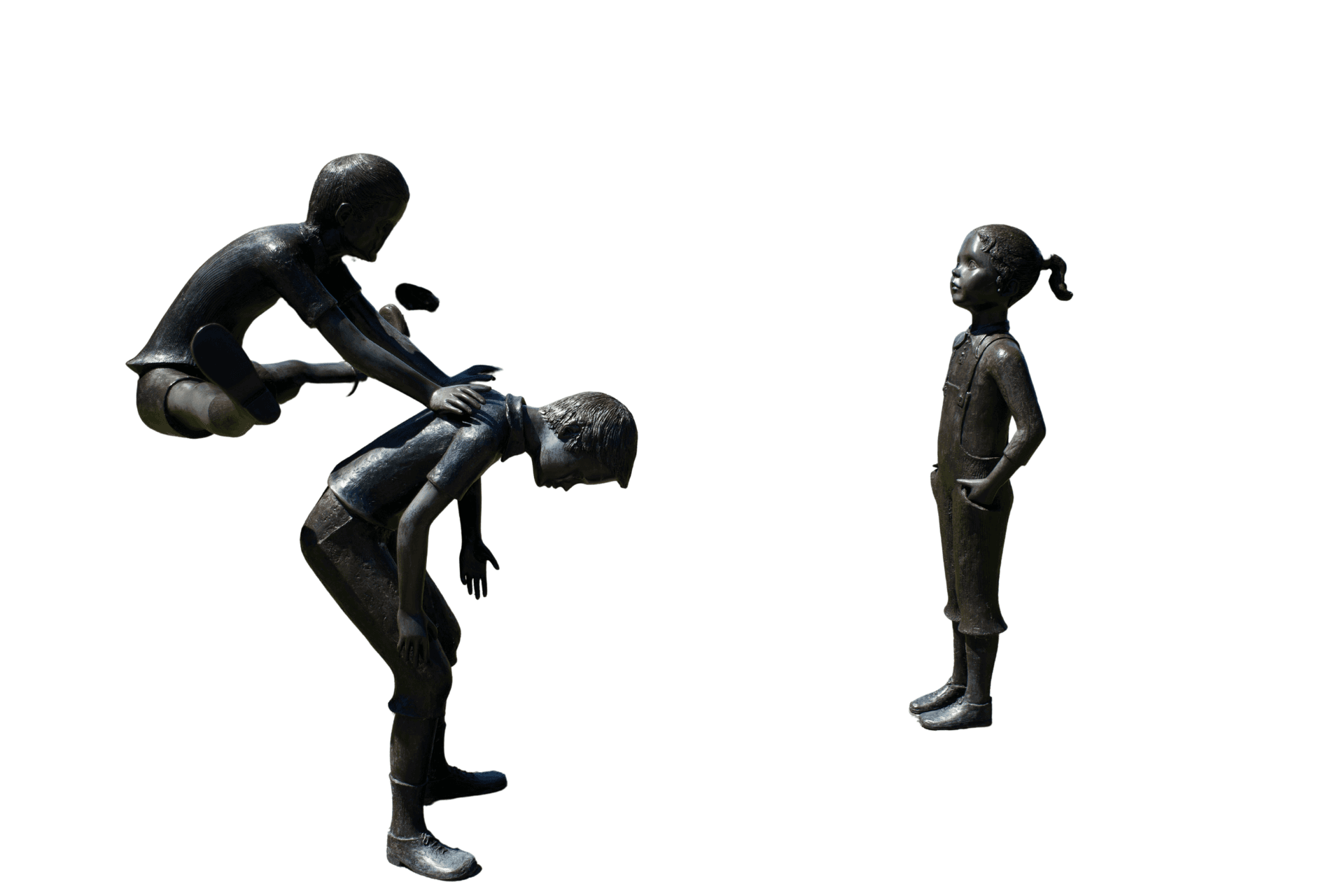 Bronze public art depicting children in downtown Kirkland
